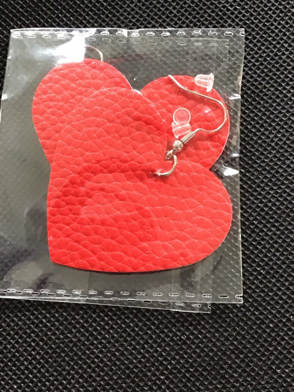 3/$11 NWOT! Red Heart Drop Earrings for Women - Faux Leather Texture